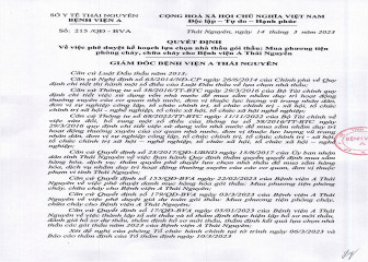 Thông báo: Phê duyệt kế hoạch lựa chọn nhà thầu gói thầu, mua phương tiện PCCC Bệnh viện A
