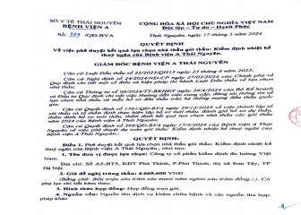 Quyết định về việc phê duyệt kết quả lựa chọn nhà thầu gói thầu: Kiểm định nhiệt kế thủy ngân của Bệnh viện A