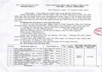 Thông báo mời chào giá gói thầu: Sửa chữa các thiết bị y tế của Bệnh viện A