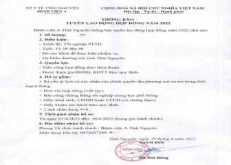 Thông báo tuyển lao động hợp đồng năm 2022